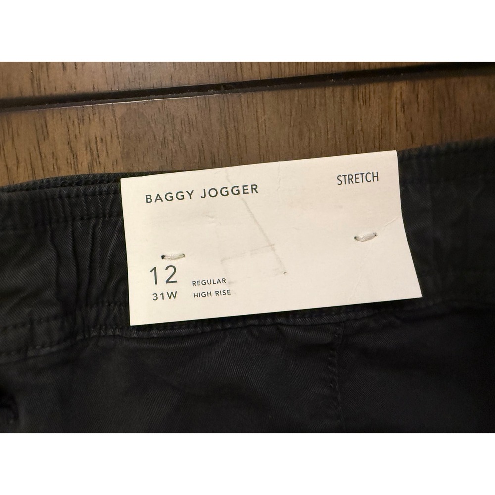 American Eagle Black Baggy Jogger High Rise Cargo Pants 12 31W Regular Stretch - Picture 6 of 6
